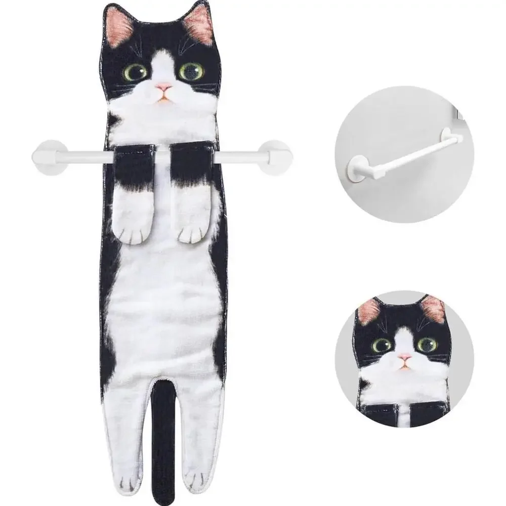 Funny Hand Towels, Cute Cat Decor Hanging Washcloths & Face, Orange, White/Black